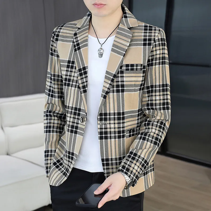 Slim Fit Plaid Men's Suit Jaet Sli Casual Single-Breasted Coat Korean Version Spring Autumn Faionable Hairdrer Coat
Slim Fit Plaid Men's Suit Jaet Sli Casual Single-Breasted Coat Korean Version Spring Autumn Faionable Hairdrer Coat