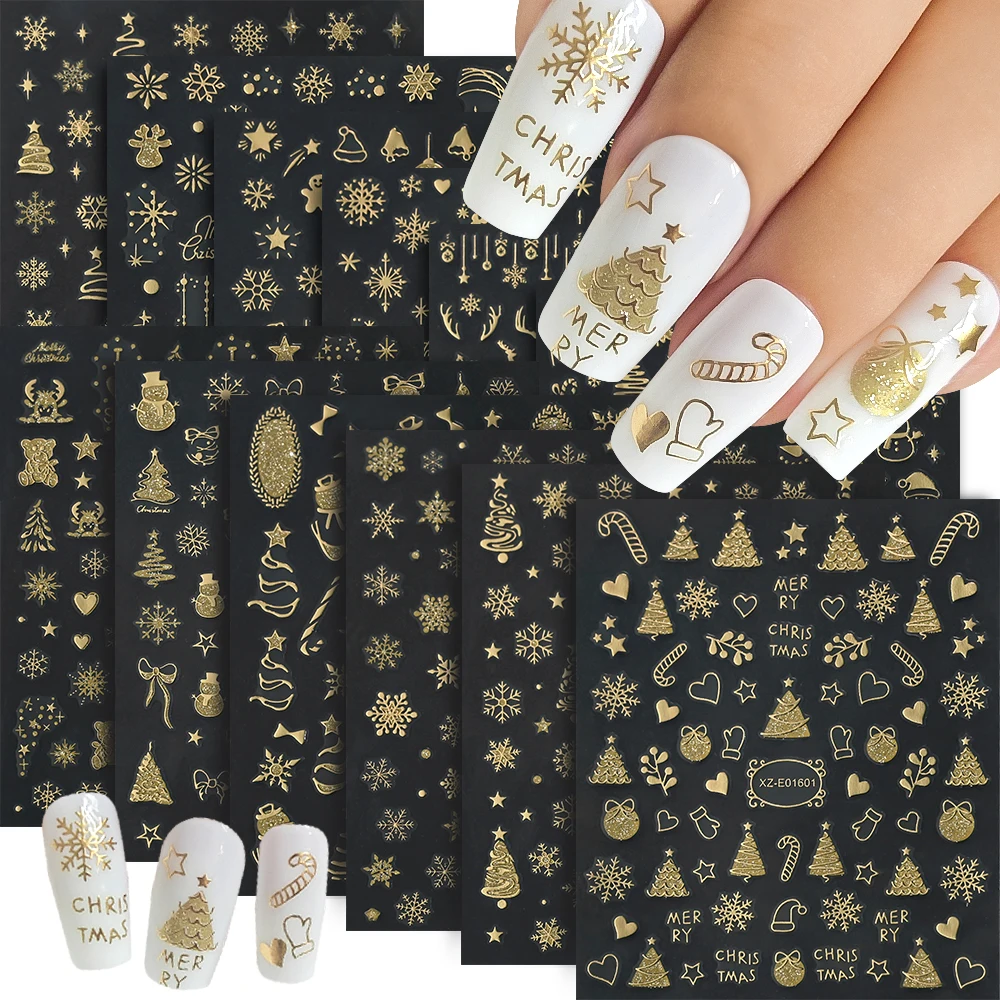 12pcs 3D Christmas Nail Art Sticker Golden Pine/Snowflake/Santa Claus/Elk/Snowman Glitter Xmas Nail Slider New Year Nail Decals
12pcs 3D Christmas Nail Art Sticker Golden Pine/Snowflake/Santa Claus/Elk/Snowman Glitter Xmas Nail Slider New Year Nail Decals