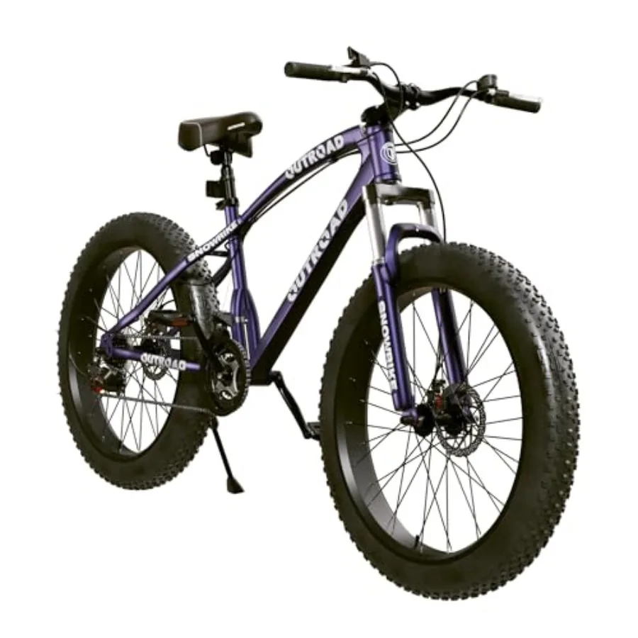26' Fat Tire Mountain Bike for off-road trails, high-strength steel frame, black/white/blue/purple, 4-inch knobby tires with an
26' Fat Tire Mountain Bike for off-road trails, high-strength steel frame, black/white/blue/purple, 4-inch knobby tires with an