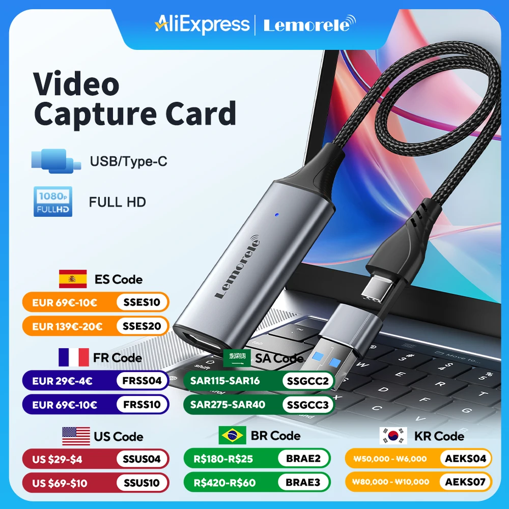 Lemorele USB 2.0 Карта видеозахвата HDMI-совместимая с USB/Type-c Game Grabber Record ms2130 для коммутатора Xbox PS4/5 Live Broadcas
Lemorele USB 2.0 Карта видеозахвата HDMI-совместимая с USB/Type-c Game Grabber Record ms2130 для коммутатора Xbox PS4/5 Live Broadcas