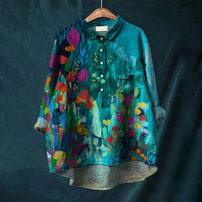 2025 summer women's shirts: Casual retro floral long-sleeved pocket shirts, printed shirts, women's tops, button fashion shirts 
2025 summer women's shirts: Casual retro floral long-sleeved pocket shirts, printed shirts, women's tops, button fashion shirts