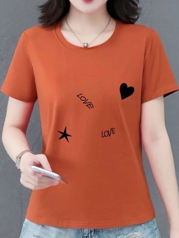 High-End Short-Sleeve T-Shirt Women Summer Loose Slim Heart Print Versatile Anti-Aging Top Small Size Casual Polyester Fiber
High-End Short-Sleeve T-Shirt Women Summer Loose Slim Heart Print Versatile Anti-Aging Top Small Size Casual Polyester Fiber