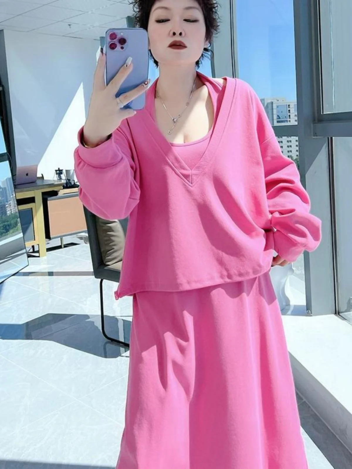 American Style plus Size MM2300 Large Shirt Simple Spring Autumn Slimming Women's Hoodie Vest Dress Set Fashionable Ensemble
American Style plus Size MM2300 Large Shirt Simple Spring Autumn Slimming Women's Hoodie Vest Dress Set Fashionable Ensemble