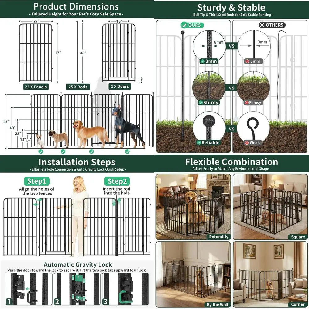 Adjustable 47 24-Panel Dog Exercise Pen with 2 Doors for Medium to Large Dogs, Suitable for Indoor, Outdoor, Yard, RV, and Campi
Adjustable 47 24-Panel Dog Exercise Pen with 2 Doors for Medium to Large Dogs, Suitable for Indoor, Outdoor, Yard, RV, and Campi