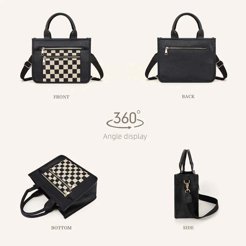 Women Canvas Checkered Tote Bag Daily Commuting Bag Chic Hobo Bag (Black)
Women Canvas Checkered Tote Bag Daily Commuting Bag Chic Hobo Bag (Black)