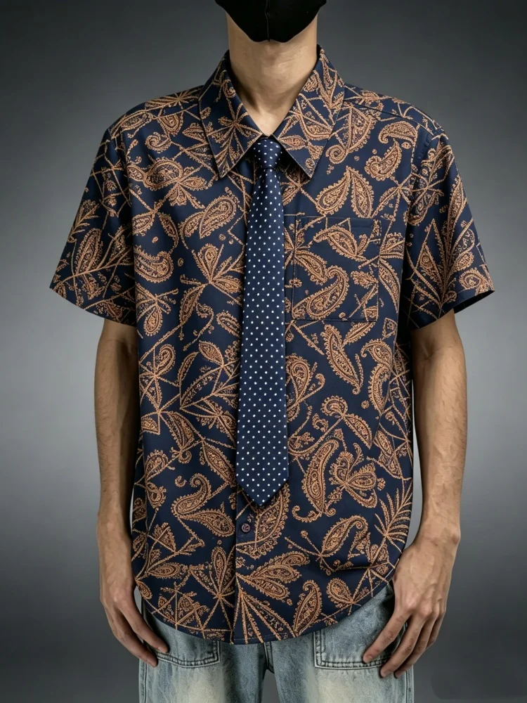 Mens Retro Shirt With Tie Chest Pocket Blue Paisley Print Polka Dot Tie Loose Fit Vintage Gentleman Stage Shirt
Mens Retro Shirt With Tie Chest Pocket Blue Paisley Print Polka Dot Tie Loose Fit Vintage Gentleman Stage Shirt