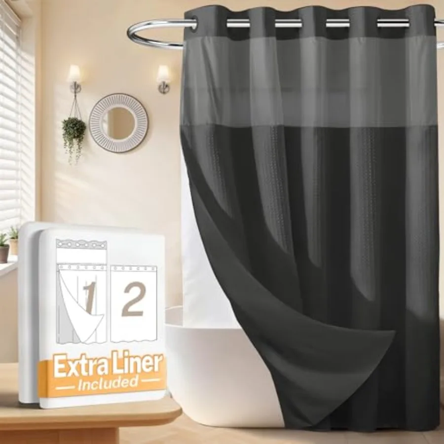 No Hooks Waffle Weave Shower Curtain with Snap in Liner + an Extra Replacement Liner Bathroom Curtains Shower Set - 71W x 74H H
No Hooks Waffle Weave Shower Curtain with Snap in Liner + an Extra Replacement Liner Bathroom Curtains Shower Set - 71W x 74H H