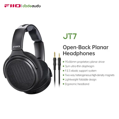 FiiO JT7 Over-Ear Planar Magnetic Audiophile Headphones with 95x86mm Planar Driver design,Adjustable Headband,4.4mm/3.5mm Cable