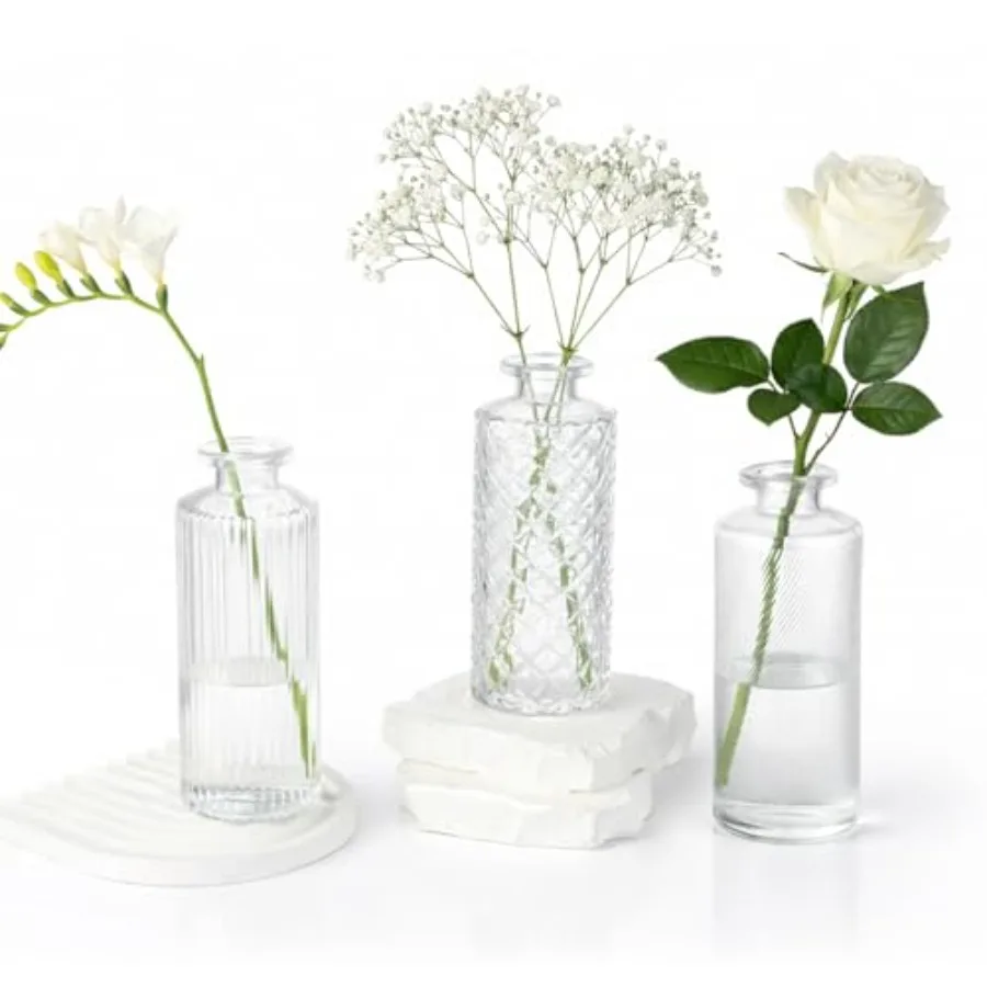 3 Pack Bud Vases in Bulk, Mini Glass Vintage Vases for Centerpieces, Mother's Day, Baby Shower, Small Flower Vases for Wedding
3 Pack Bud Vases in Bulk, Mini Glass Vintage Vases for Centerpieces, Mother's Day, Baby Shower, Small Flower Vases for Wedding