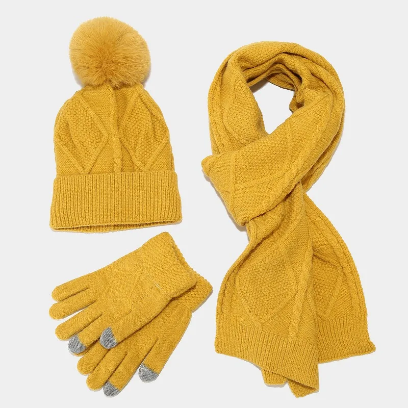 European American New Adult Hat Scarves and Gloves Three-piece Autumn Winter Outdoor Cold Protect Warm Thick Knitted Beanie Hat
European American New Adult Hat Scarves and Gloves Three-piece Autumn Winter Outdoor Cold Protect Warm Thick Knitted Beanie Hat