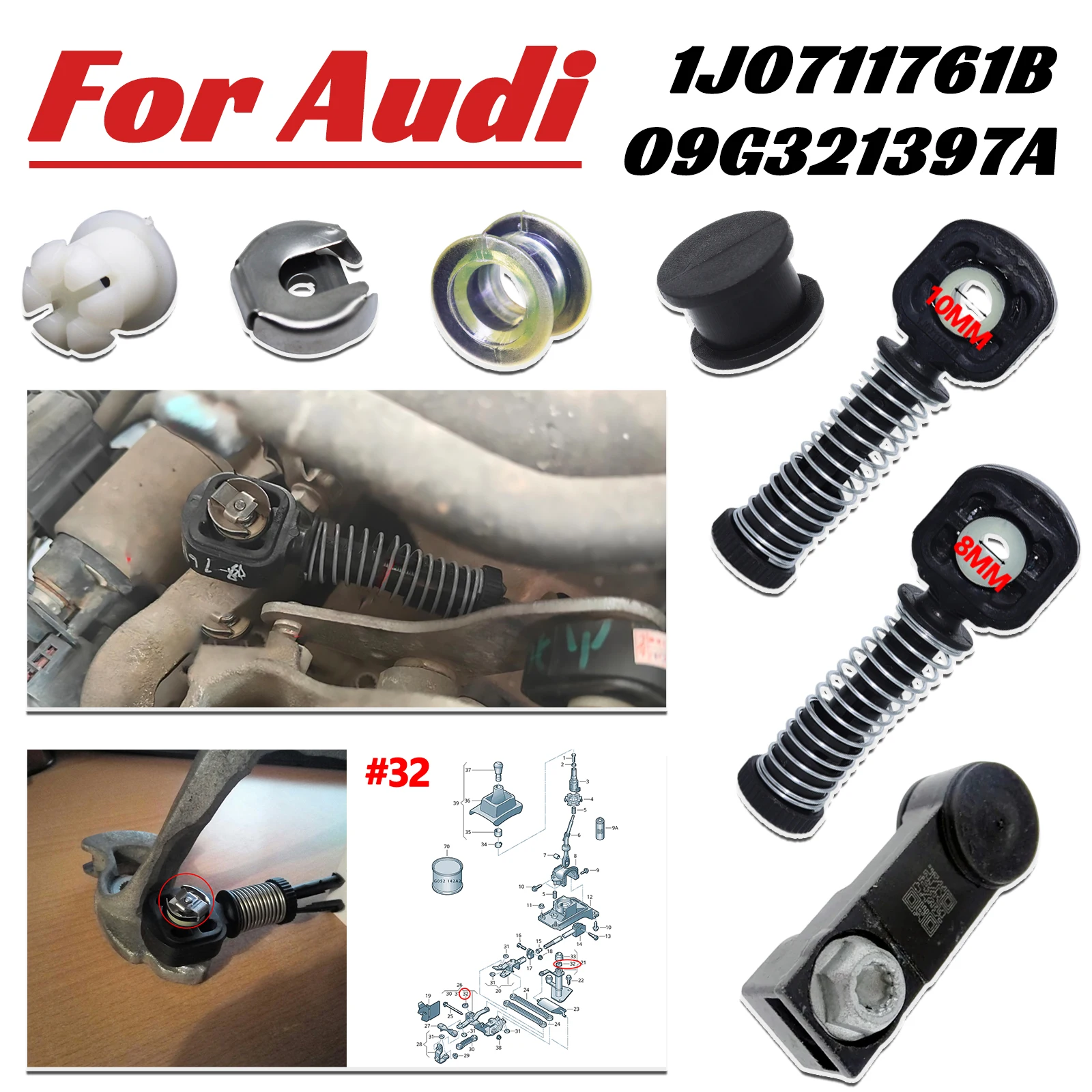 For Audi A1/S1 8X A3 8P Gear Shift Lever Cable Bushing End Linkage Connector Adapter Selector Sleeve Grommet Clips Accessories
For Audi A1/S1 8X A3 8P Gear Shift Lever Cable Bushing End Linkage Connector Adapter Selector Sleeve Grommet Clips Accessories