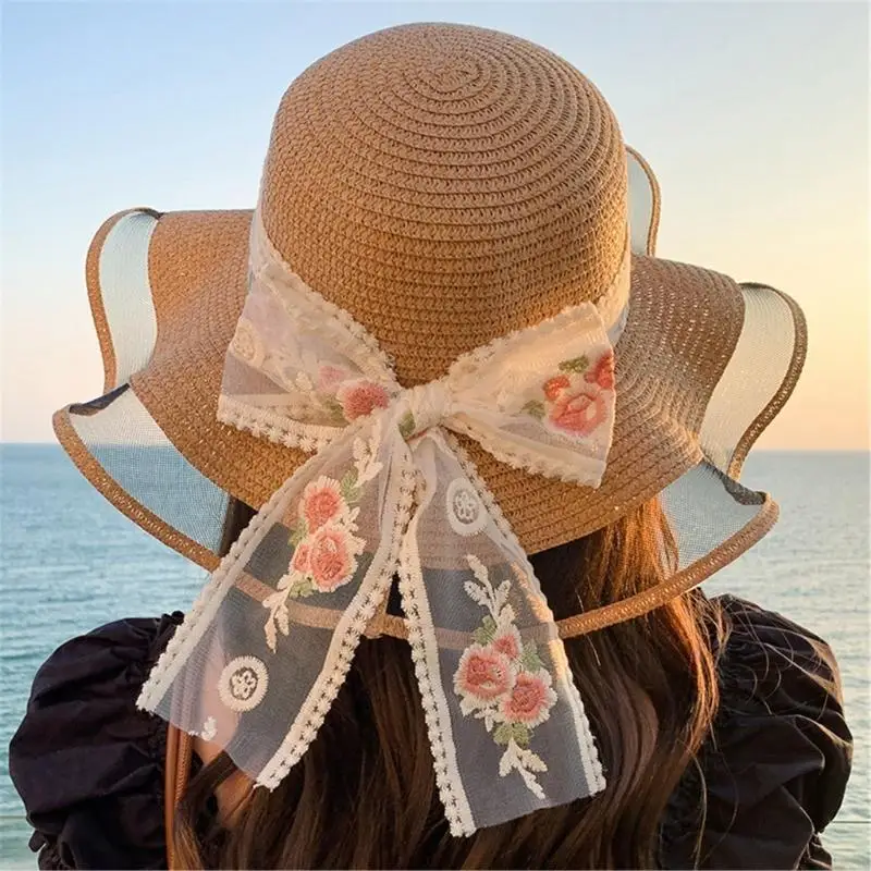 39BB Elegant Ribbon Bow Straw Hat Handwoven Breathable Embroidered Flower Belt Hat Holiday Vacation Hat Western Sun Hat
39BB Elegant Ribbon Bow Straw Hat Handwoven Breathable Embroidered Flower Belt Hat Holiday Vacation Hat Western Sun Hat