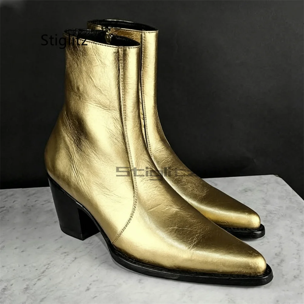Men's 6Cm High Heels Chelsea Boots Gold Genuine Leather Pointy Toe Side Zipper Short Boots Autumn Winter New Trendy Male Shoes
Men's 6Cm High Heels Chelsea Boots Gold Genuine Leather Pointy Toe Side Zipper Short Boots Autumn Winter New Trendy Male Shoes
