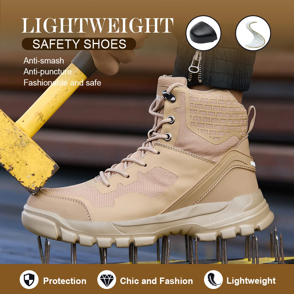 High-top steel head anti-smash anti-stabbing safety shoes for men wear-resistant comfortable breathable work shoes non-slip
High-top steel head anti-smash anti-stabbing safety shoes for men wear-resistant comfortable breathable work shoes non-slip