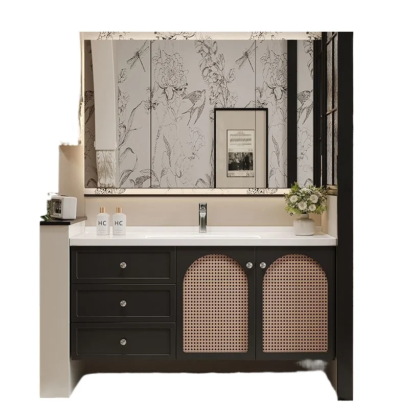 French retro rattan bathroom cabinet black washstand bathroom cabinet bathroom washbasin washbasin basin cabinet combination
French retro rattan bathroom cabinet black washstand bathroom cabinet bathroom washbasin washbasin basin cabinet combination