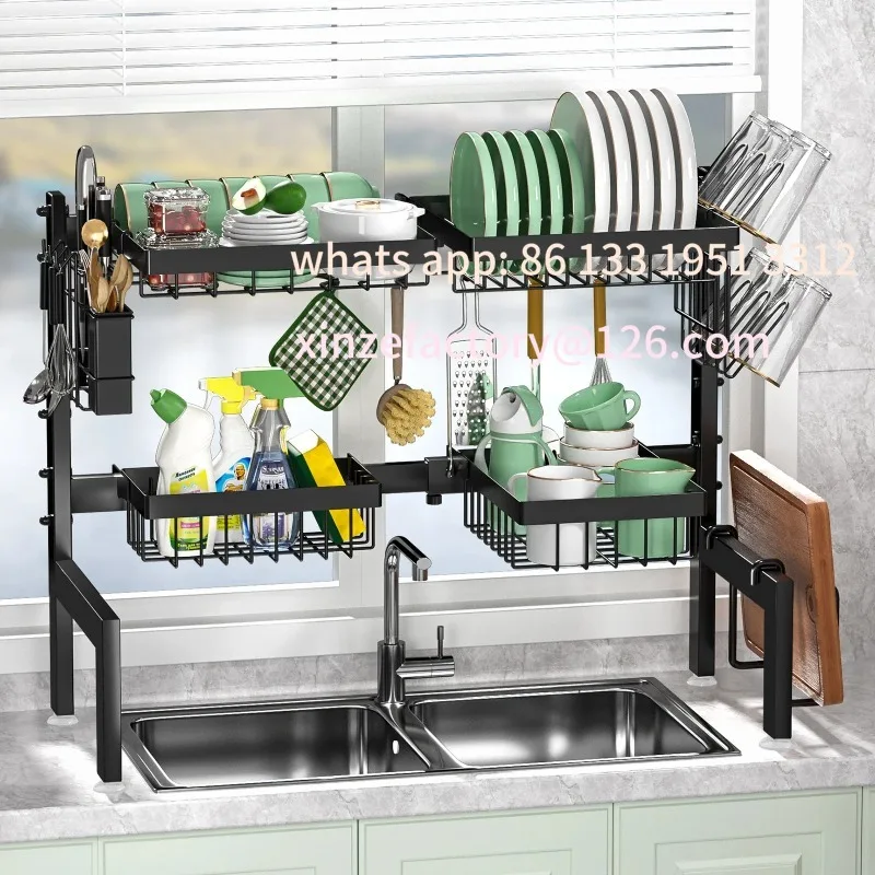 Customizable Large over the Sink Dish drying rack Kitchen tablewares storage shelf Adejustable Height and Length Rust Proof Blac
Customizable Large over the Sink Dish drying rack Kitchen tablewares storage shelf Adejustable Height and Length Rust Proof Blac
