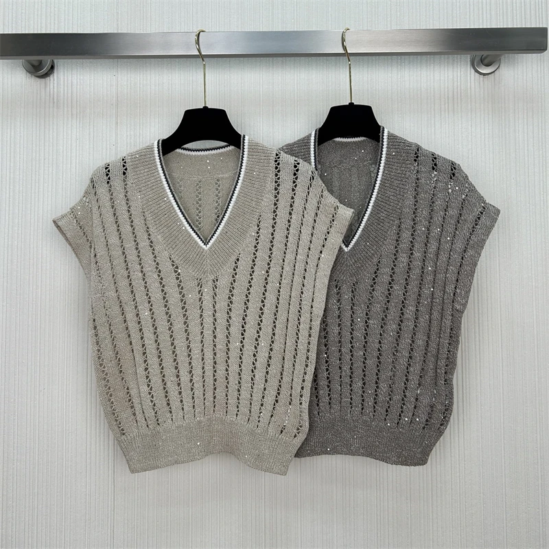 y2k High-Quality Summer New V-Neck Linen Blend Sequin Knit Hollow-Out Sleeveless Vest for Women, Fashionable Casual Loose Fit
y2k High-Quality Summer New V-Neck Linen Blend Sequin Knit Hollow-Out Sleeveless Vest for Women, Fashionable Casual Loose Fit