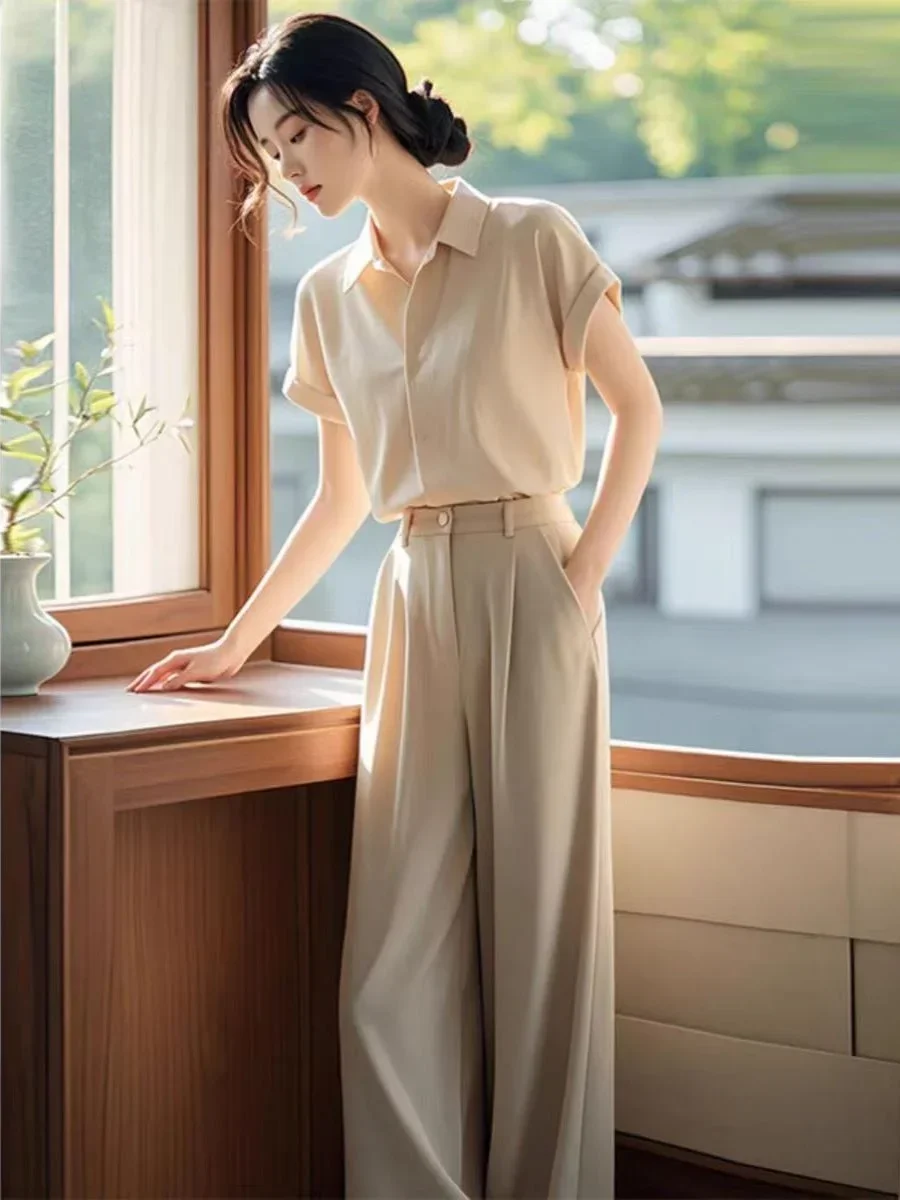 Korean Chiffon 2 Pieces Sets Slim Shirt Ankle-length High Waist Straight Pants Suits Thin Casual Formal Summer Outfit E5403
Korean Chiffon 2 Pieces Sets Slim Shirt Ankle-length High Waist Straight Pants Suits Thin Casual Formal Summer Outfit E5403