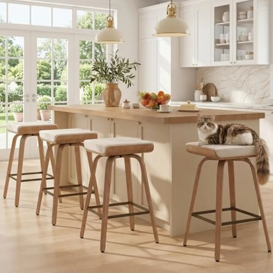 26" Swivel Bar Stools Set of 4, Backless Counter Height Stools with Removable Beige Linen Cushion Velcro,360° Rotating Rustic F
26" Swivel Bar Stools Set of 4, Backless Counter Height Stools with Removable Beige Linen Cushion Velcro,360° Rotating Rustic F