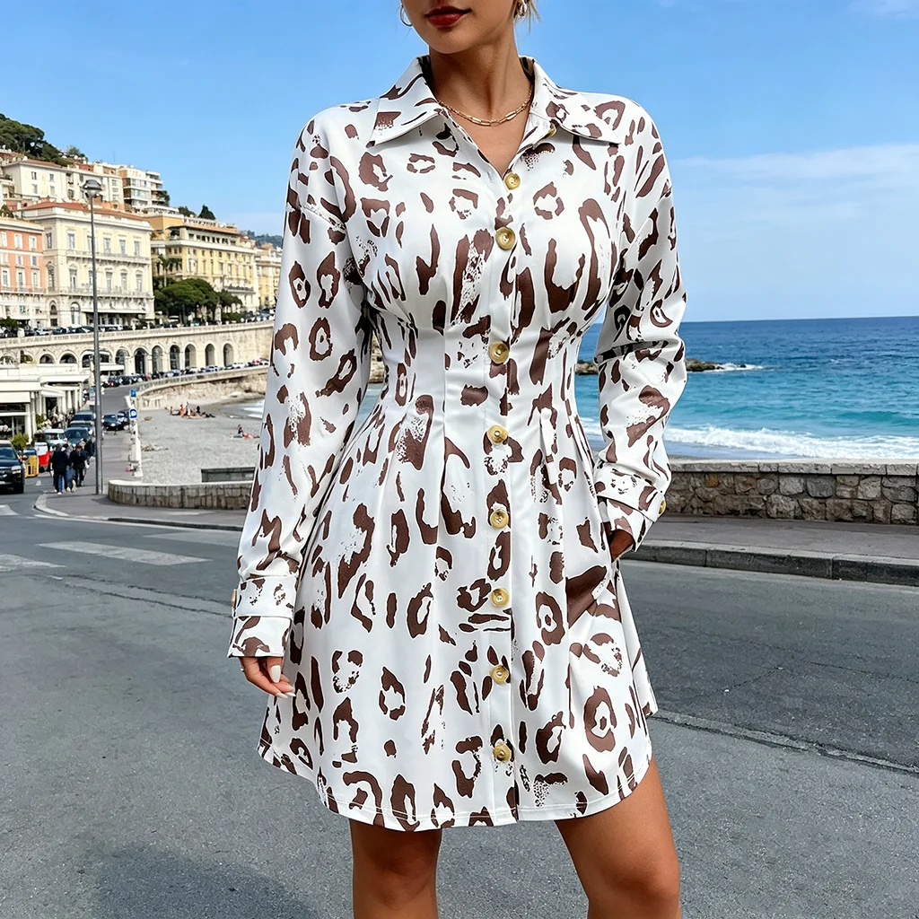 New Women Leopard Print Shirt Dress Long Sleeve Button Down Slim Fit A-Line Mini Dress for Office Streetwear
New Women Leopard Print Shirt Dress Long Sleeve Button Down Slim Fit A-Line Mini Dress for Office Streetwear