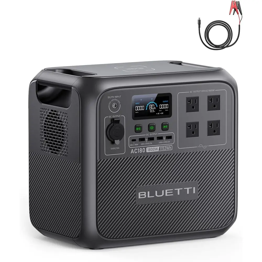 AC180 Portable Power Station, 1152Wh r Generator w/ 4 1800W (2700W Peak) AC Outlets, 0-80% in 45 Min, LiePO4 Battery Backup or C
AC180 Portable Power Station, 1152Wh r Generator w/ 4 1800W (2700W Peak) AC Outlets, 0-80% in 45 Min, LiePO4 Battery Backup or C
