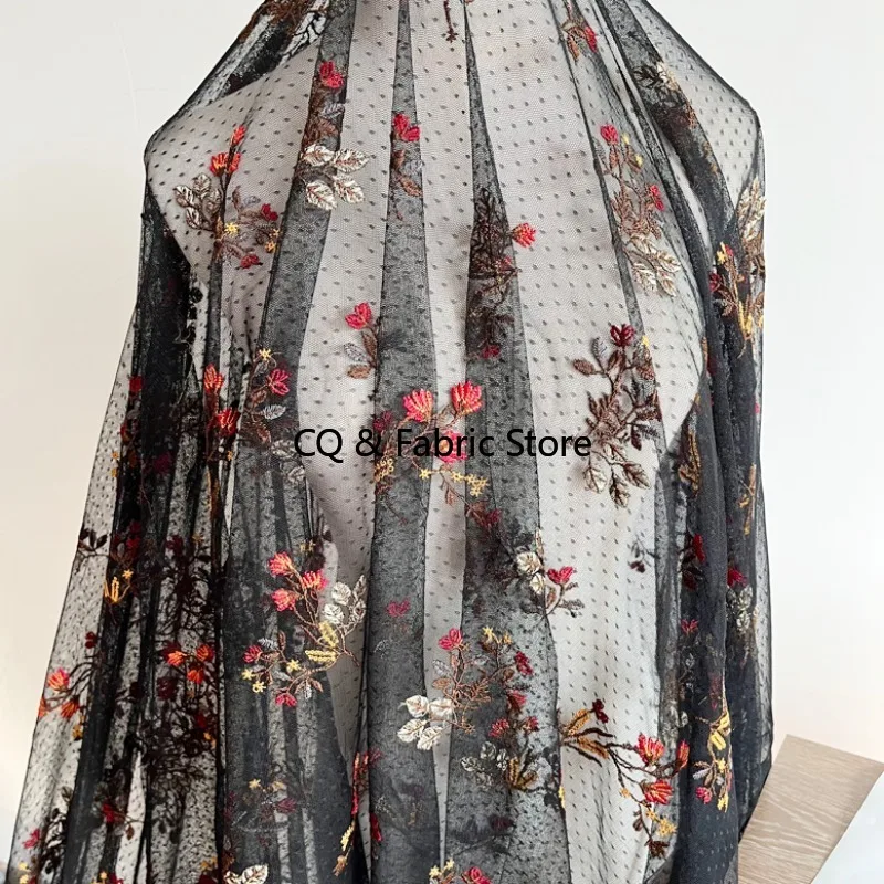 Мягкая сетчатая вышитая кружевная ткань в черный горошек, красочный цветок, платье «сделай сам», материал юбки во дворе 
Мягкая сетчатая вышитая кружевная ткань в черный горошек, красочный цветок, платье «сделай сам», материал юбки во дворе