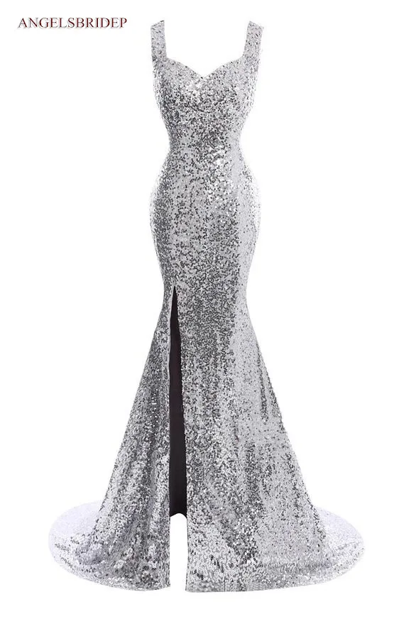 Luxury Shiny Sequin Silver Mermaid Prom Dress Vestido De Festa Sexy See-Through Back Side Split Court Train Zipper Plus Size
Luxury Shiny Sequin Silver Mermaid Prom Dress Vestido De Festa Sexy See-Through Back Side Split Court Train Zipper Plus Size