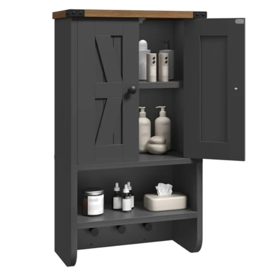 Bathroom Wall Cabinet, Farmhouse Medicine Cabinet with Adjustable Shelf, 3-Tier Wall-Mounted Storage Cabinet with 3 Hooks and O
Bathroom Wall Cabinet, Farmhouse Medicine Cabinet with Adjustable Shelf, 3-Tier Wall-Mounted Storage Cabinet with 3 Hooks and O