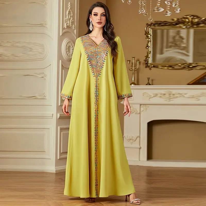 2025 Summer Arab Sequin Embroidery Long Sleeve A- line Dress Women's Lady Robe Malay
2025 Summer Arab Sequin Embroidery Long Sleeve A- line Dress Women's Lady Robe Malay