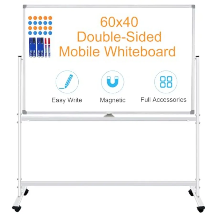 Magnetic Dry Erase White Board with Stands 60 x 40 Inch Double-Sided 5' x 3' Large Rolling Whiteboard on Wheels Mobile Whiteboa
Magnetic Dry Erase White Board with Stands 60 x 40 Inch Double-Sided 5' x 3' Large Rolling Whiteboard on Wheels Mobile Whiteboa