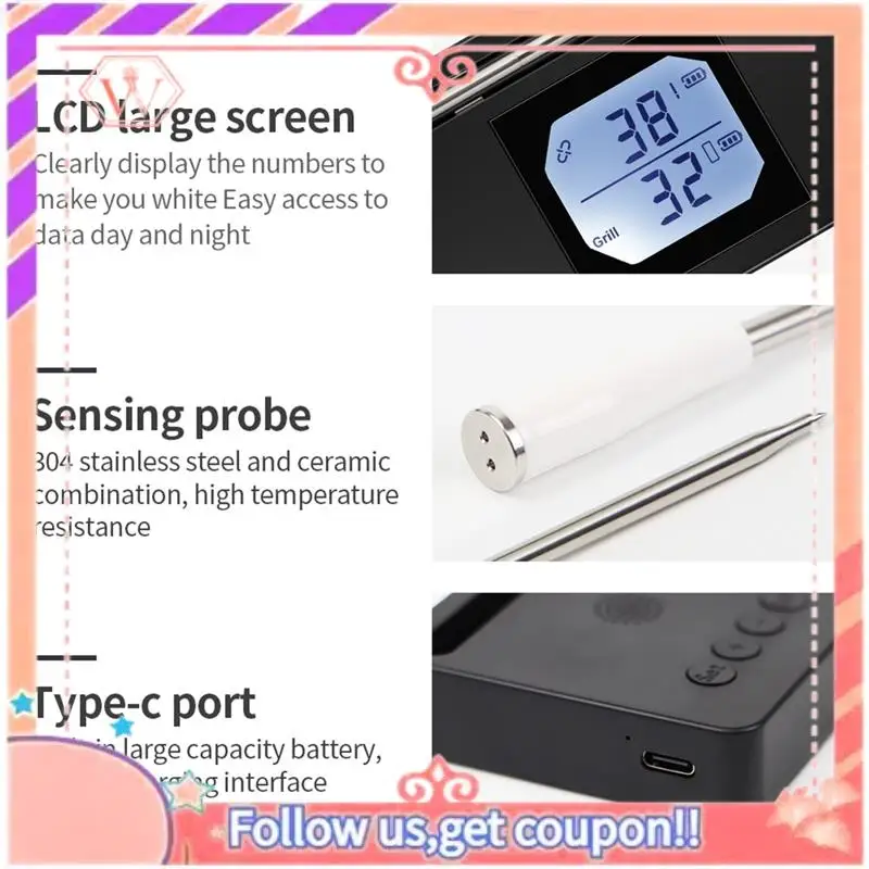 Upgraded Meat Thermometer With Bluetooth 500Ft Wireless Thermometer Smart Food Thermometer With USB Charging
Upgraded Meat Thermometer With Bluetooth 500Ft Wireless Thermometer Smart Food Thermometer With USB Charging