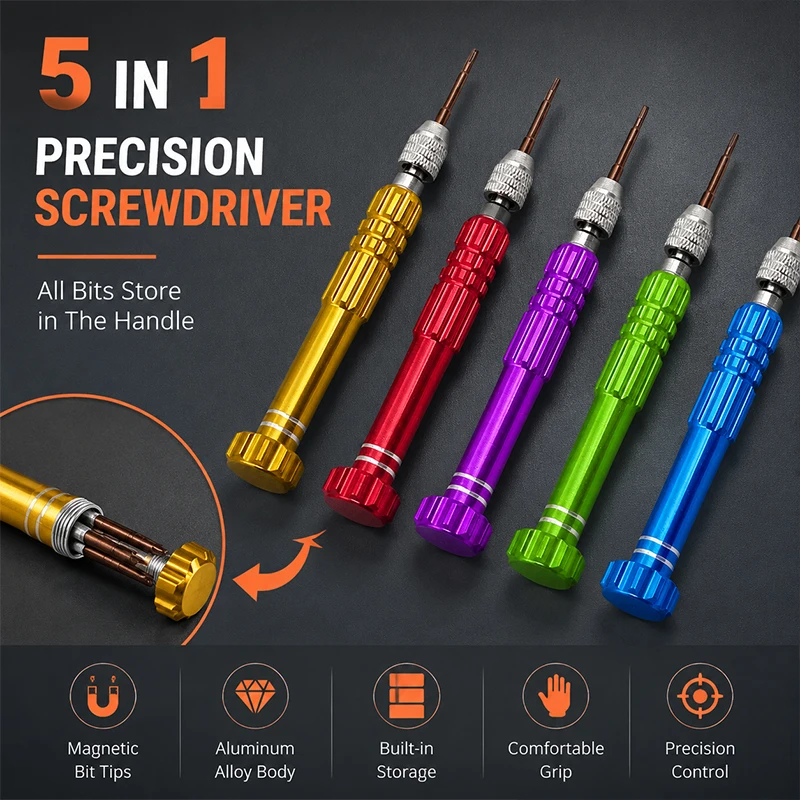 Pocket 5-in-1 Phone Repair Kit Aluminum Alloy Handle S2 Steel Precision Screwdriver Bits Tool for Mobile Disassembly
Pocket 5-in-1 Phone Repair Kit Aluminum Alloy Handle S2 Steel Precision Screwdriver Bits Tool for Mobile Disassembly