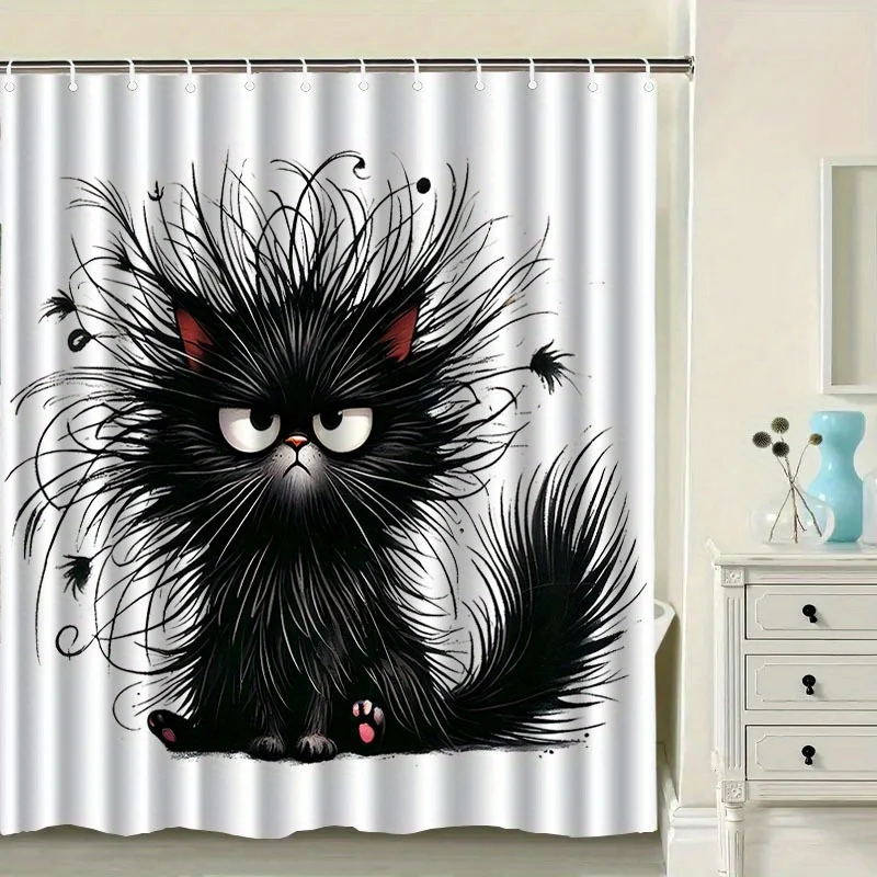 Cartoon Black Cat With Fluffy Fur Funny Animal Print Shower Curtain For Bathroom
Cartoon Black Cat With Fluffy Fur Funny Animal Print Shower Curtain For Bathroom
