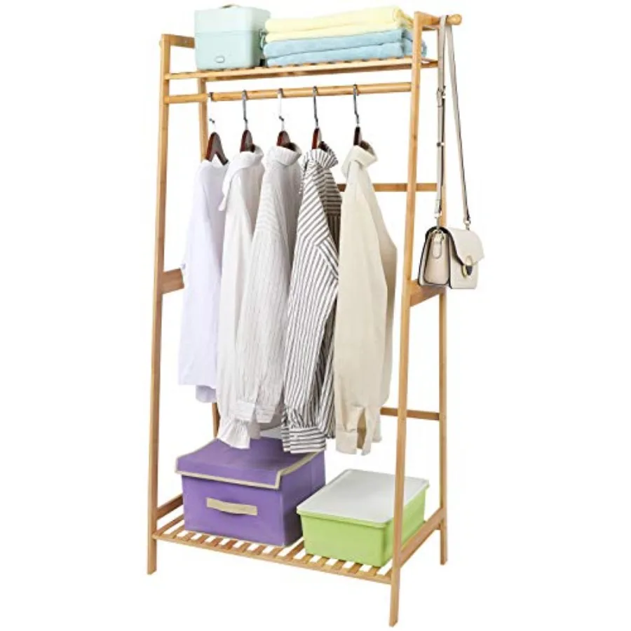 Bamboo Clothes Hanging Rack with Storage Shelves and Coat Hooks Portable Laundry Rack Cloest Organizer Garment Rack for Bedroom
Bamboo Clothes Hanging Rack with Storage Shelves and Coat Hooks Portable Laundry Rack Cloest Organizer Garment Rack for Bedroom