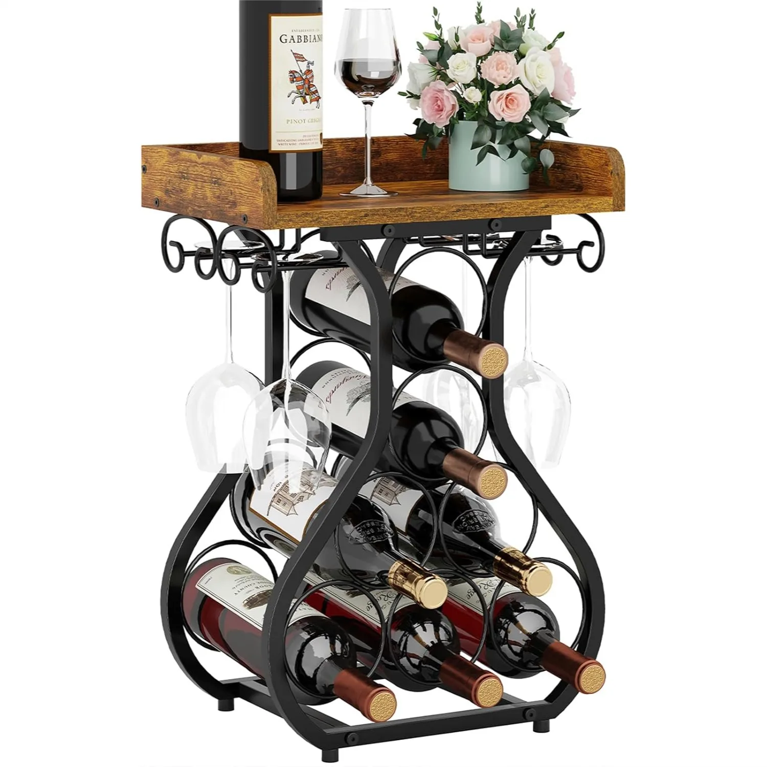 Wine Rack Countertop with Wine Glass Holder, 7-Bottle Mini Wine Storage Shelf for Kitchen Pantry Home Bar, Sturdy MDF & Metal
Wine Rack Countertop with Wine Glass Holder, 7-Bottle Mini Wine Storage Shelf for Kitchen Pantry Home Bar, Sturdy MDF & Metal