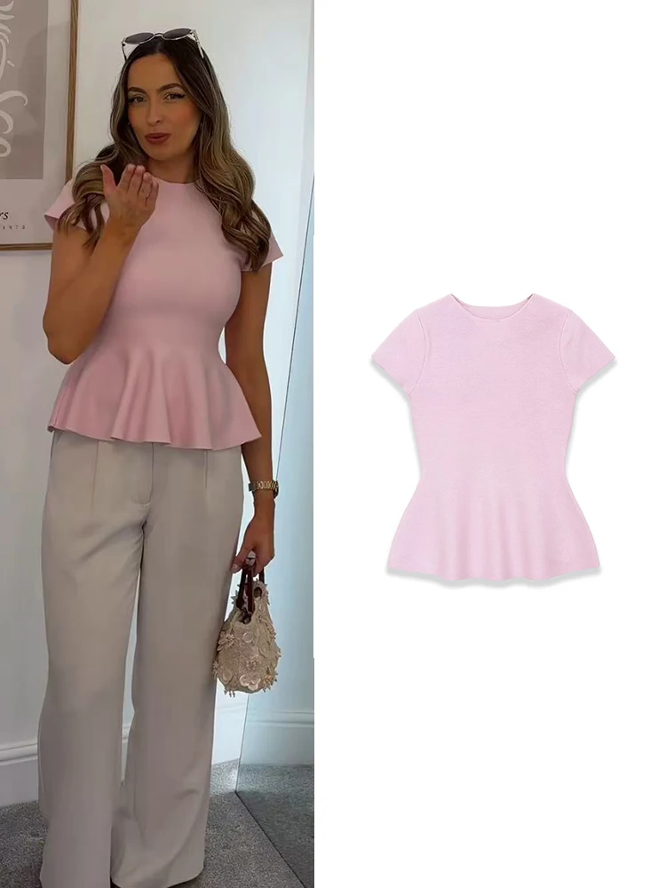 TFMLN Модный новый универсальный вязаный топ с короткими рукавами для женщин, нежно-розовый пуловер с круглым воротником, повседневный стильный наряд для работы и отдыха
TFMLN Модный новый универсальный вязаный топ с короткими рукавами для женщин, нежно-розовый пуловер с круглым воротником, повседневный стильный наряд для работы и отдыха