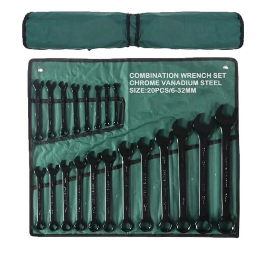 20-Piece Metric Combination Wrench Set in Roll-up Pouch Metric 6-32mm Spanner Wrench Set 12 Point Chrome Vanadium Steel Fully P
20-Piece Metric Combination Wrench Set in Roll-up Pouch Metric 6-32mm Spanner Wrench Set 12 Point Chrome Vanadium Steel Fully P