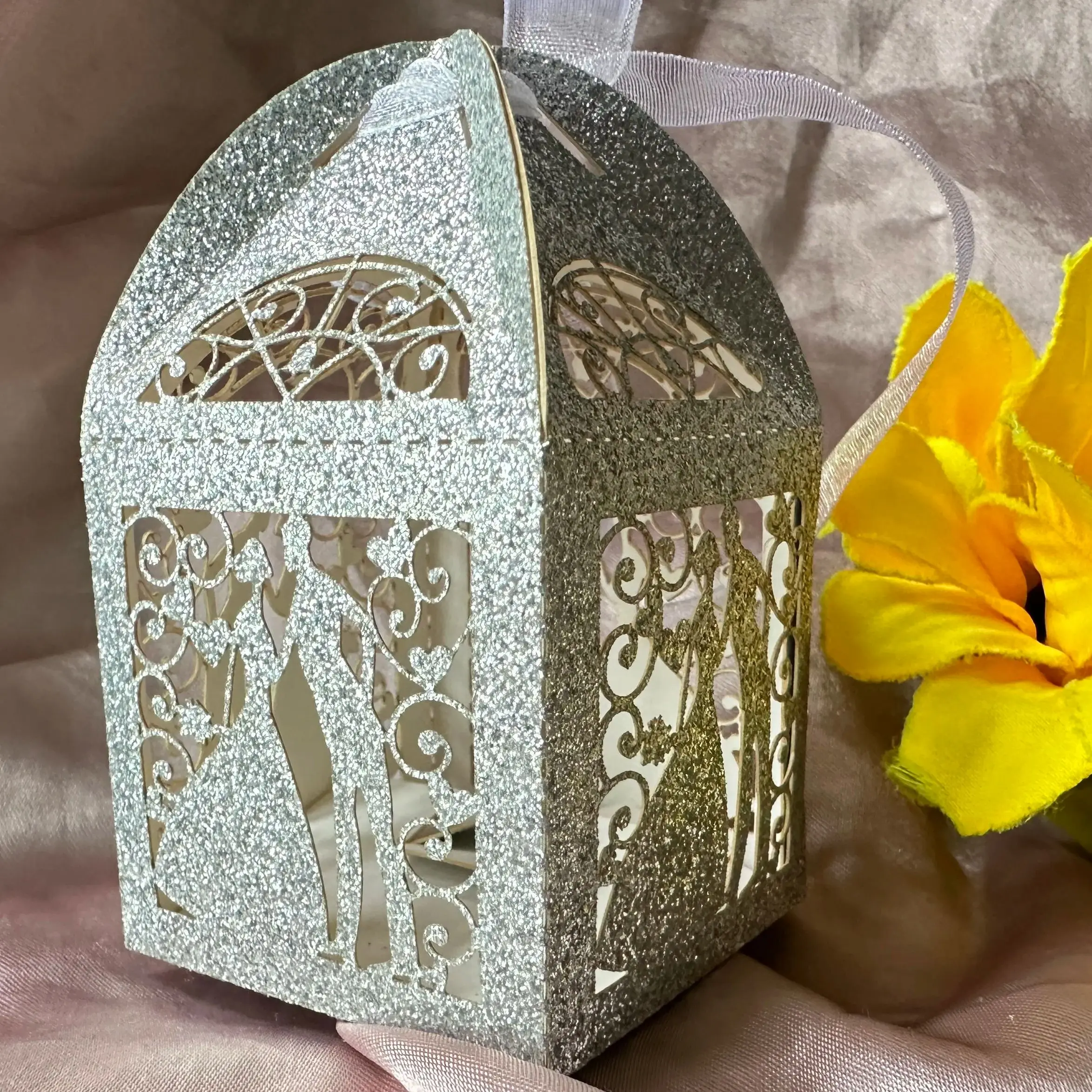 10pcs Glitter Silver Laser Cut Wedding Favor Boxes,Laser Cut Gift Box with Ribbon Small Chocolate Box for Party Gift Decoration
10pcs Glitter Silver Laser Cut Wedding Favor Boxes,Laser Cut Gift Box with Ribbon Small Chocolate Box for Party Gift Decoration