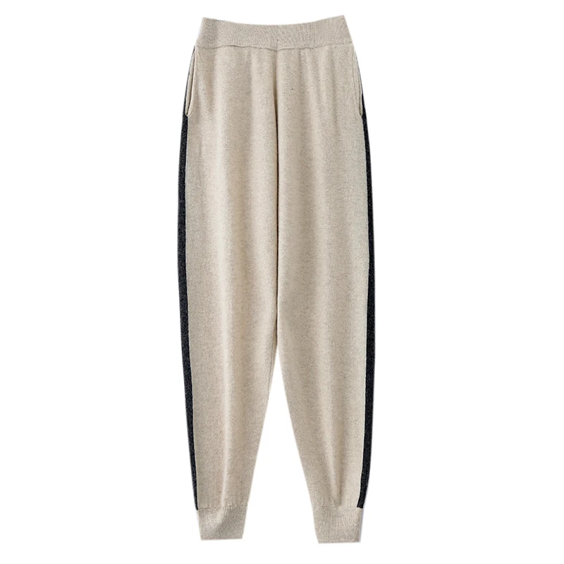 New hot selling women's 100% Australian wool small leg pants, color blocked knitted casual and comfortable women's long wool pan
New hot selling women's 100% Australian wool small leg pants, color blocked knitted casual and comfortable women's long wool pan