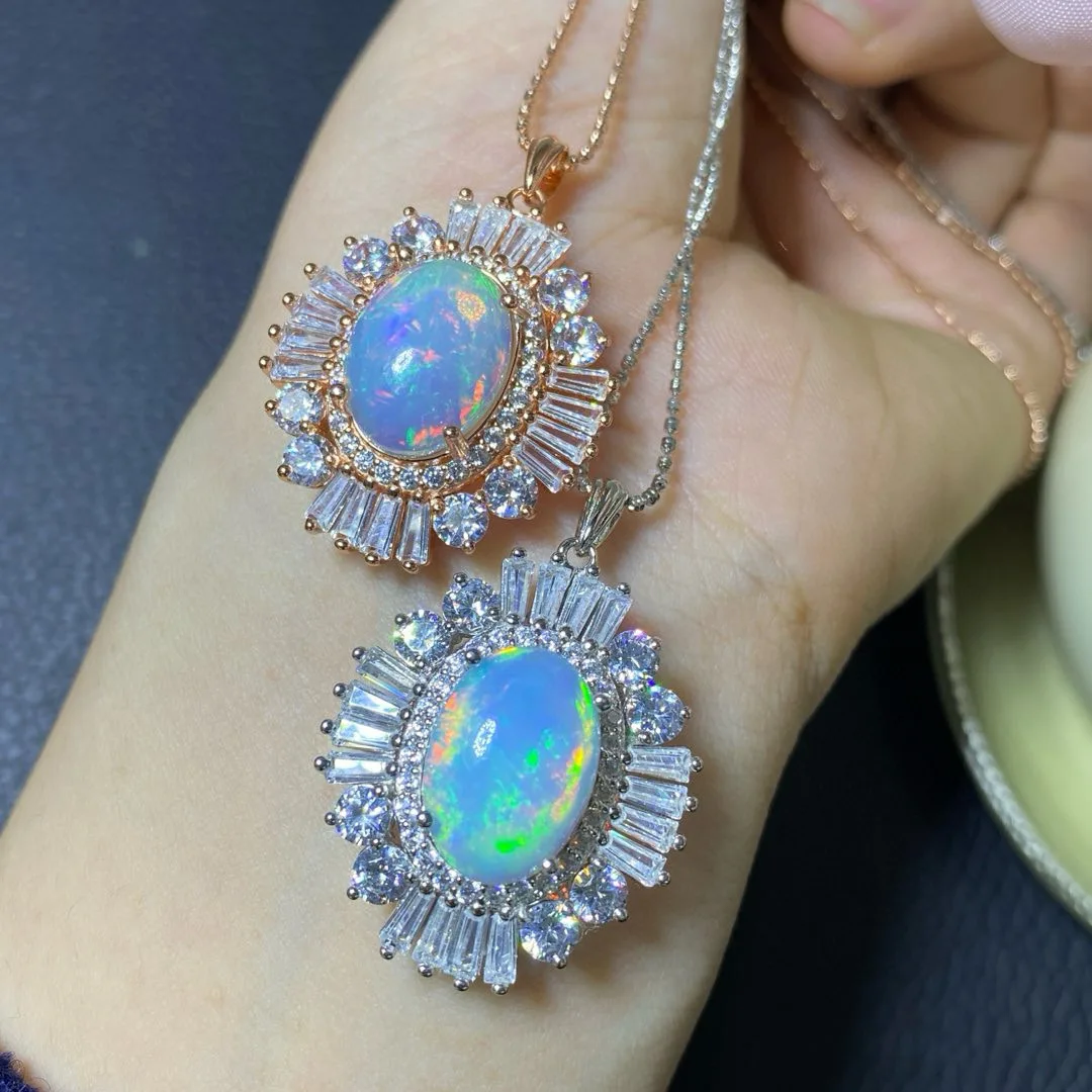 Solid Silver Natural Opal Pendant Necklace - 10x14mm Center Stone with Vivid Color, Premium Crystal & Full Fire Play
Solid Silver Natural Opal Pendant Necklace - 10x14mm Center Stone with Vivid Color, Premium Crystal & Full Fire Play