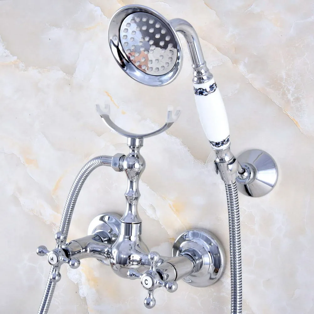Modern Silver Chrome Brass Wall Mounted Bathroom Shower Faucet Set with 1500MM Hose Handheld Spray Head Mixer Tap Dna730
Modern Silver Chrome Brass Wall Mounted Bathroom Shower Faucet Set with 1500MM Hose Handheld Spray Head Mixer Tap Dna730