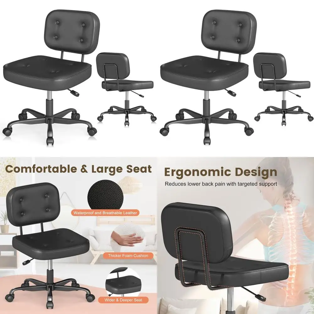 Ergonomic PU Leather Armless Office Chair, Compact Low Back Desk Chair for Adults & Students, Black
Ergonomic PU Leather Armless Office Chair, Compact Low Back Desk Chair for Adults & Students, Black