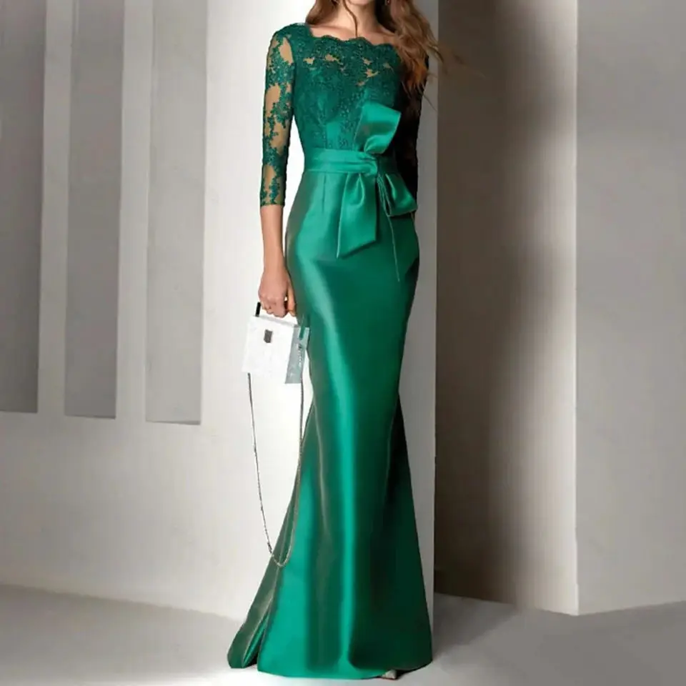 Custom Made 3/4 Sleeves Mermaid Mother of Bride Dresses Scoop Satin Formal Evening Dresses with Bow Lace Party Gowns for Mom
Custom Made 3/4 Sleeves Mermaid Mother of Bride Dresses Scoop Satin Formal Evening Dresses with Bow Lace Party Gowns for Mom