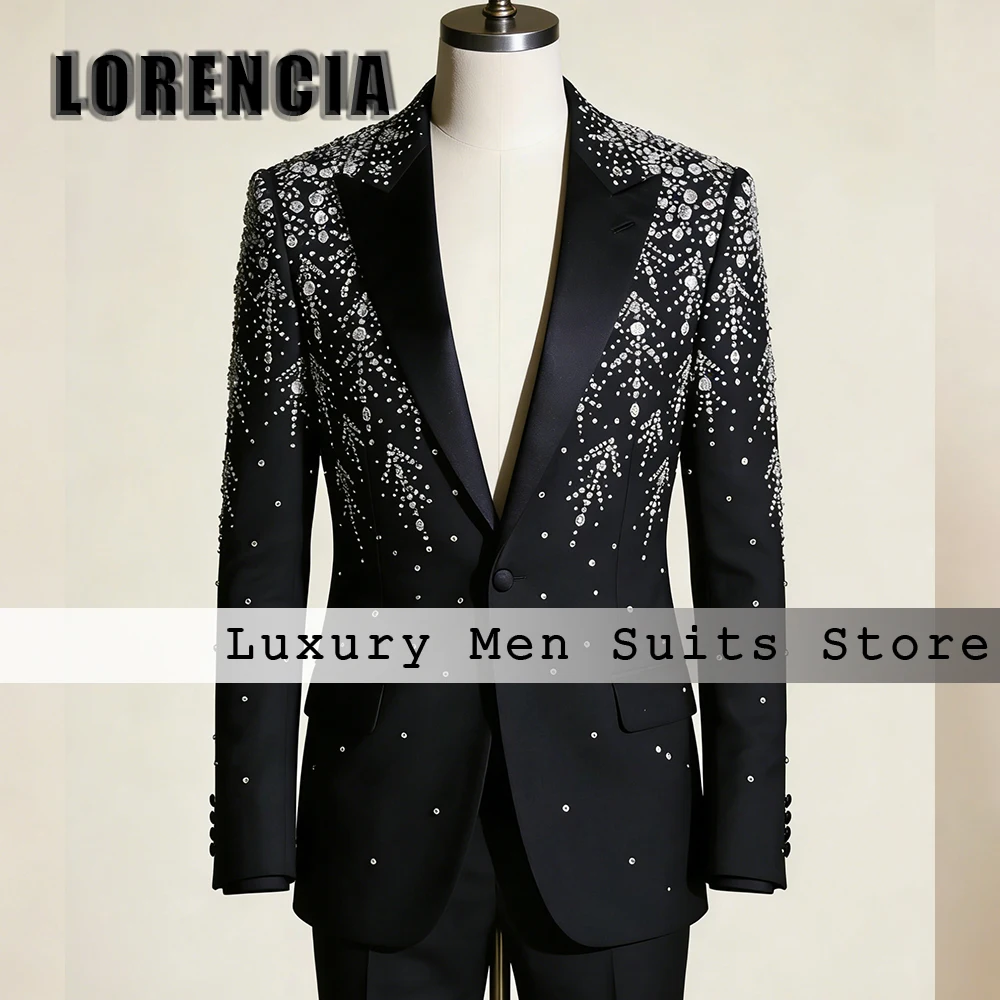 Elegant Rhinestone Men Suits 2 Pcs Single Breasted Groom Tuxedo Jacket Pants Slim Groom Outfits Customized costume homme luxe
Elegant Rhinestone Men Suits 2 Pcs Single Breasted Groom Tuxedo Jacket Pants Slim Groom Outfits Customized costume homme luxe