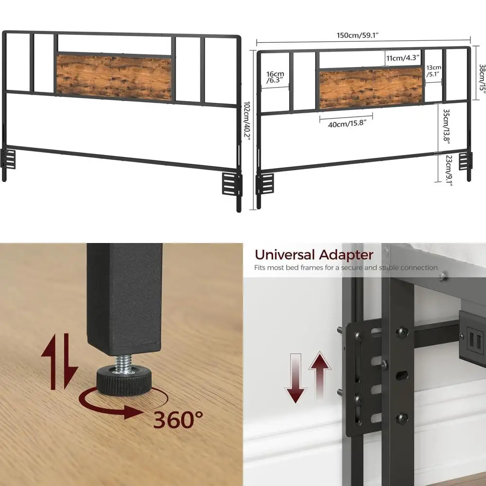 Industrial Farmhouse Metal Headboard with Wooden Board, Adjustable Adapters for Bedroom, Black and Rustic Brown
Industrial Farmhouse Metal Headboard with Wooden Board, Adjustable Adapters for Bedroom, Black and Rustic Brown