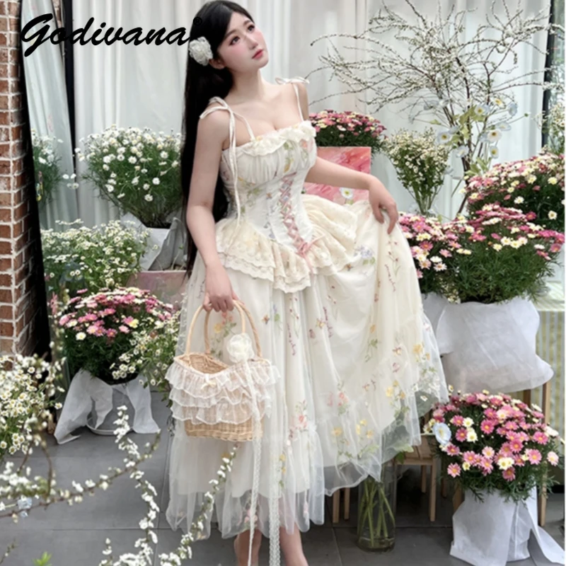 2024 Spring Fairy Style Romantic Floral Embroidery Mesh Holiday Dress Girl Women's Sweet Spaghetti Straps Long Dresses
2024 Spring Fairy Style Romantic Floral Embroidery Mesh Holiday Dress Girl Women's Sweet Spaghetti Straps Long Dresses