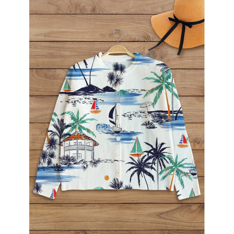 Пляжный женский свитер с цифровым принтом кокосовой пальмы, вязаный кардиган, свободный крой, с круглым вырезом, с длинными рукавами, на пуговицах, на осень-зиму
Пляжный женский свитер с цифровым принтом кокосовой пальмы, вязаный кардиган, свободный крой, с круглым вырезом, с длинными рукавами, на пуговицах, на осень-зиму