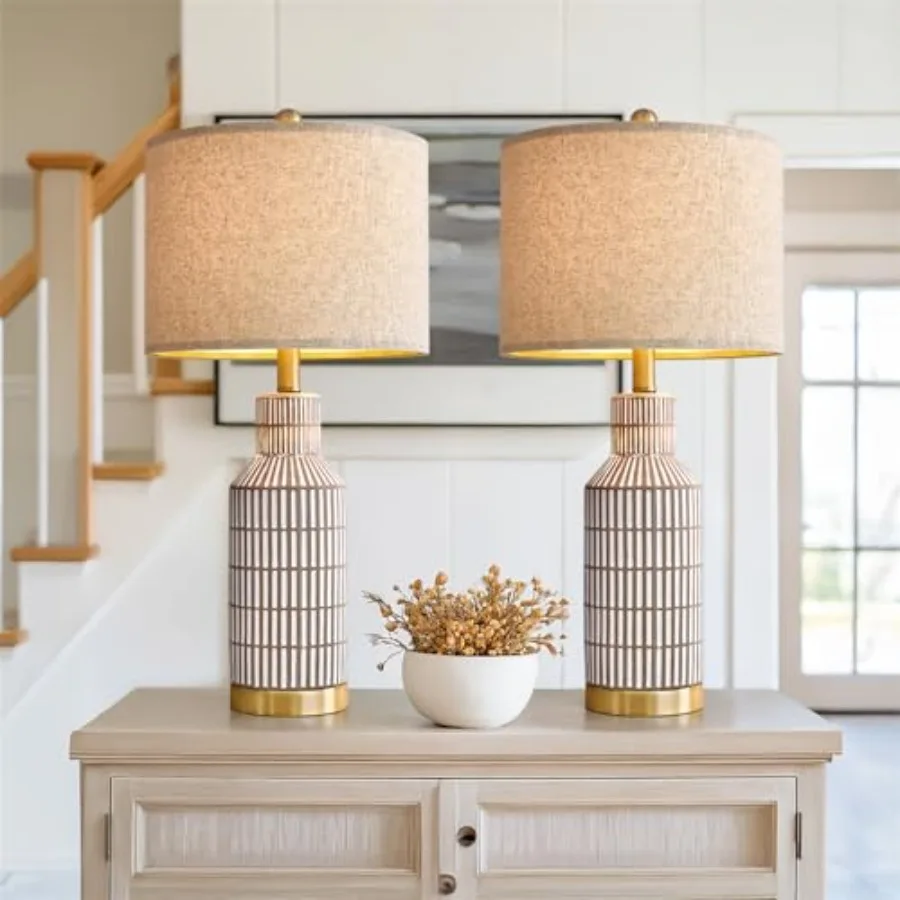 25" Table Lamps Set of 2, Modern Ceramic Bedside Lamps - Farmhouse Brown Nightstand Lamps for Bedroom, Boho Living Room End Tab
25" Table Lamps Set of 2, Modern Ceramic Bedside Lamps - Farmhouse Brown Nightstand Lamps for Bedroom, Boho Living Room End Tab
