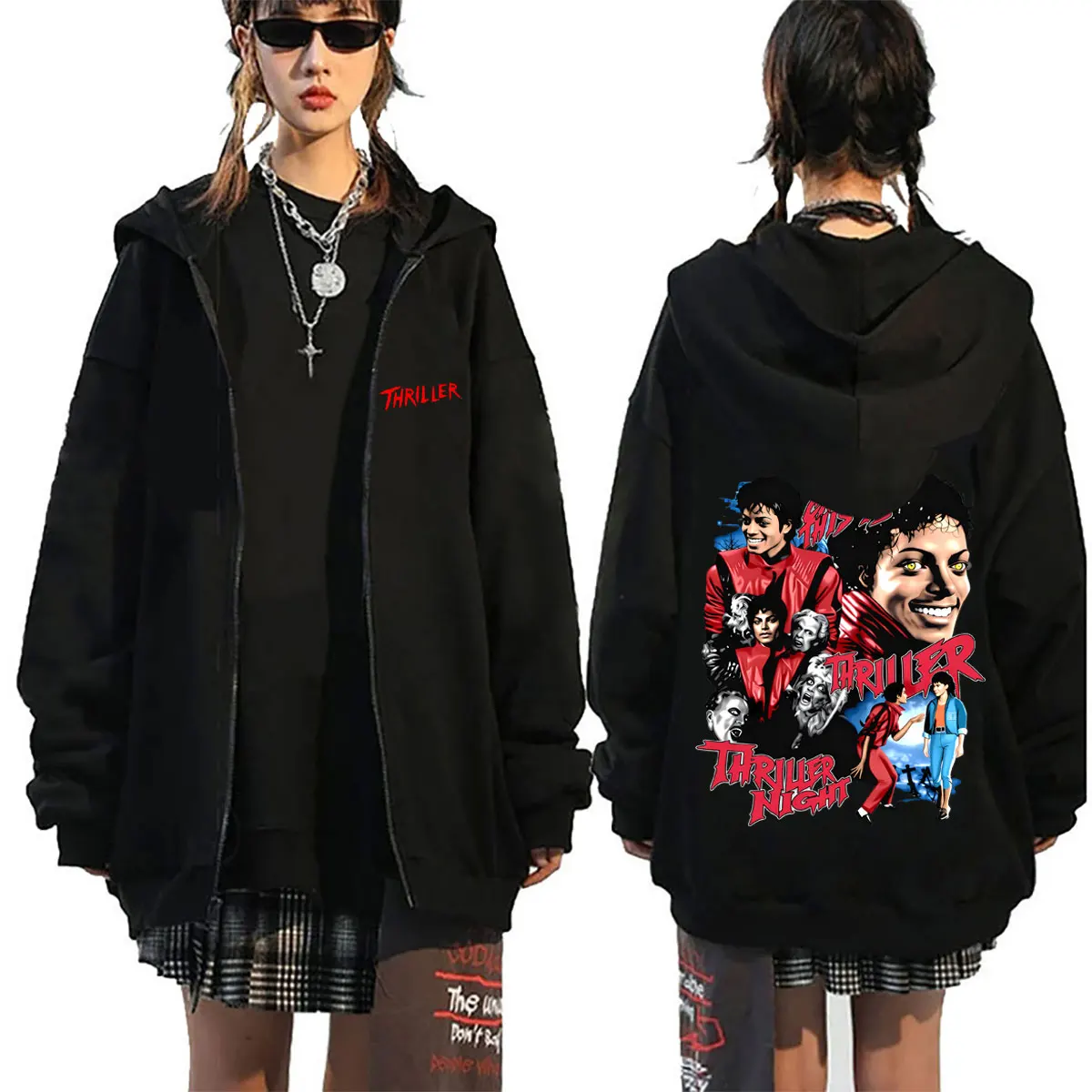 King of Pop Michael Jackson Thriller Zipper Hoodie Men Women Fashion Gothic Rock Streetwear Retro Oversized Zip Up Jacket Coat
King of Pop Michael Jackson Thriller Zipper Hoodie Men Women Fashion Gothic Rock Streetwear Retro Oversized Zip Up Jacket Coat
