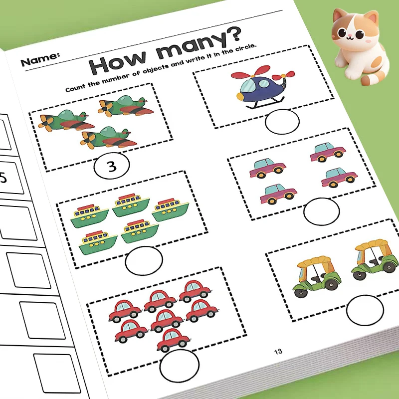 Children Beginner Math Digit Tracing Workbook, Including Number Writing, Quantity Counting and Simple Addition Practice Book